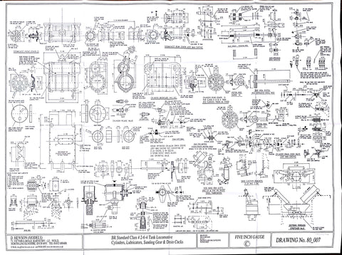 BR STD Class 4 Tank 80000: Cylinders, Lubricators, and Sanding Gear Drawing