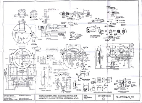 Britannia: Smokebox, Superheater, Vacuum Ejector and Buffer Beam details Drawing