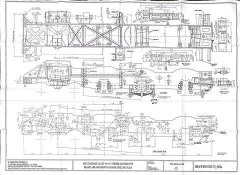 BR STD Class 4 Tender 75000: Frame Arrangement and Frame Plate Drilling Drawing