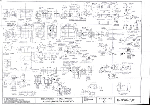 BR STD Class 4 Tender 75000: Cylinders, Lubricators, and Sanding Gear Drawing